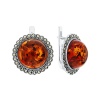 Серьги 821465 (Серебро, Янтарь красный, Марказит, родий)