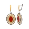 Серьги 821327 (Серебро, Янтарь красный, черный родий/ позолота 18 карат)