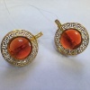 Серьги 521015 П (Серебро, Янтарь рубиновый, Фианит, позолота 18 карат)