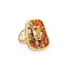 Кольцо 820302 (Серебро, Янтарь красный витраж, черный родий/ позолота 18 карат), размер 17,0