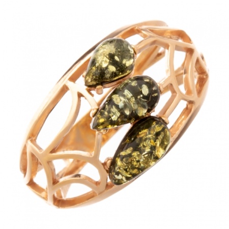 Кольцо 820460 (Серебро, Янтарь зеленый, позолота), размер 17,0