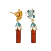 Серьги 821440 пусеты (Серебро, Янтарь красный, Фианит, эмаль, позолота 18 карат)