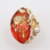 Кольцо 720044 (Серебро, Янтарь рубиновый, Жемчуг культ., позолота), размер б/р