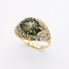 Кольцо 820870 (Серебро, Янтарь зеленый, черный родий/ позолота 18 карат), размер 23,0